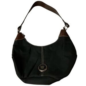 Authentic Dooney & Bourke Wayfarer Black Nylon Shoulder Hobo Brown Leather Trim